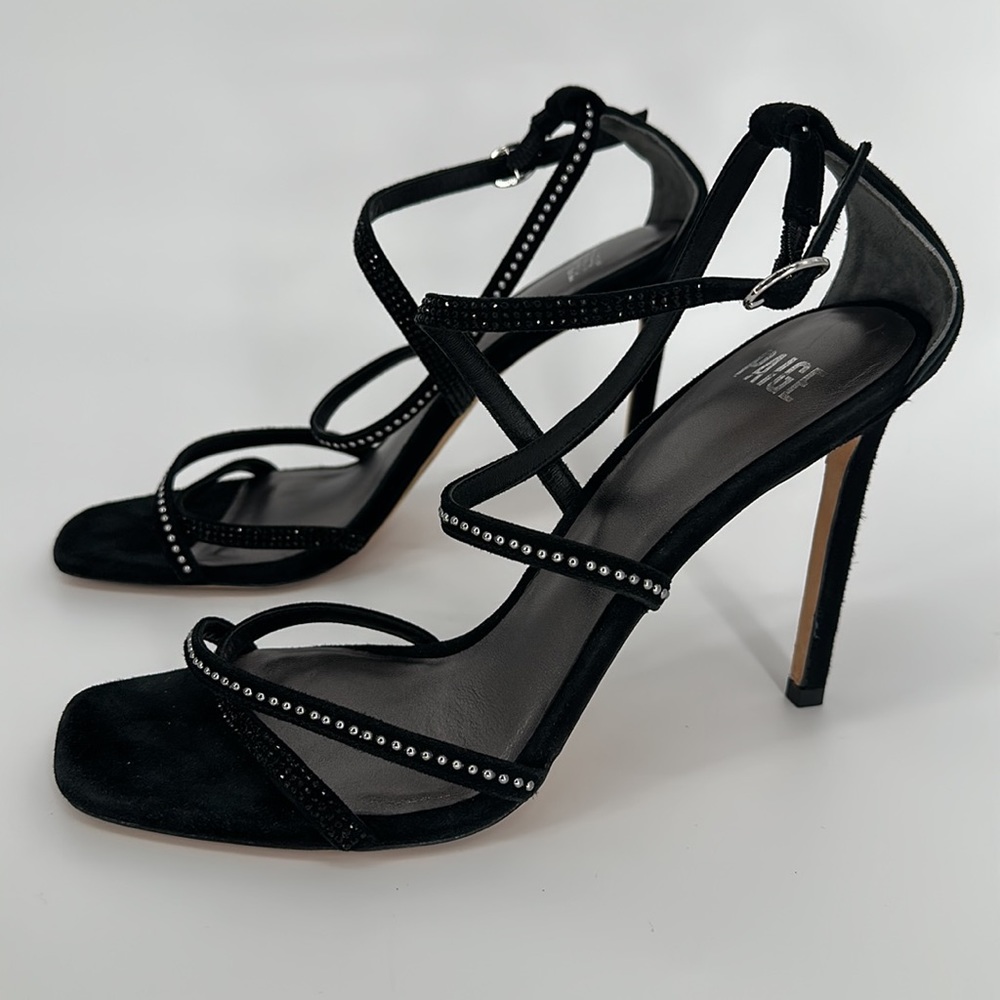PAIGE BLACK SUEDE JEWEL BOHO SANDAL HEEL SIZE 10